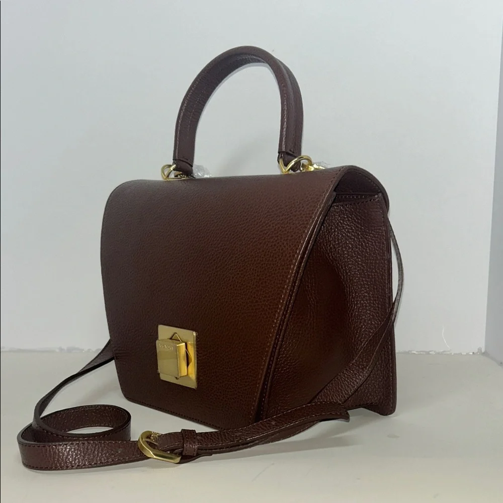 New Arcadia Brown Leather Satchel with Gold Accents - Picture 1 of 9